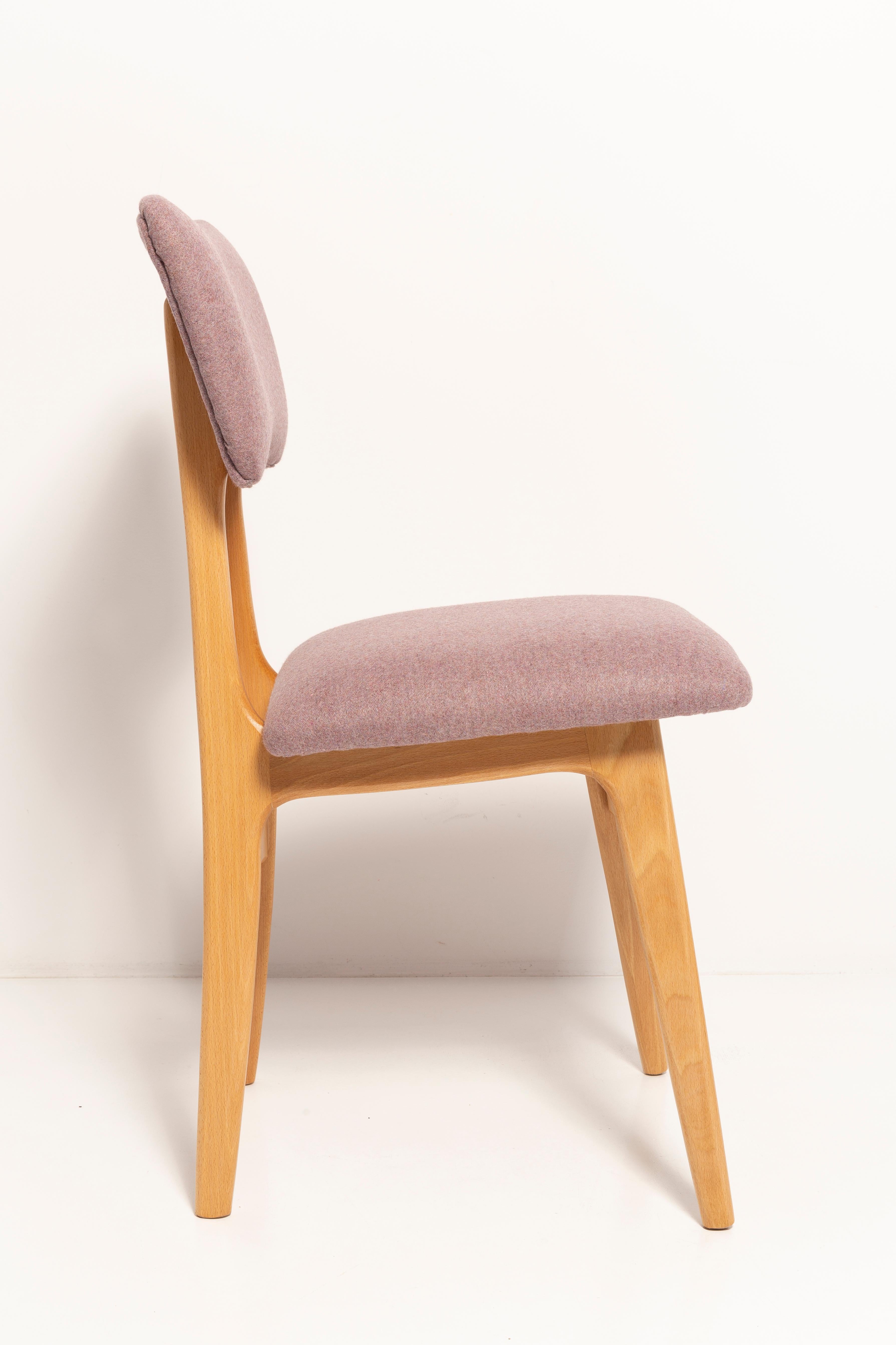 Hand-Crafted Five 20th Century Butterfly Dining Chairs, Pink Wool, Light Wood, Europe, 1960s For Sale
