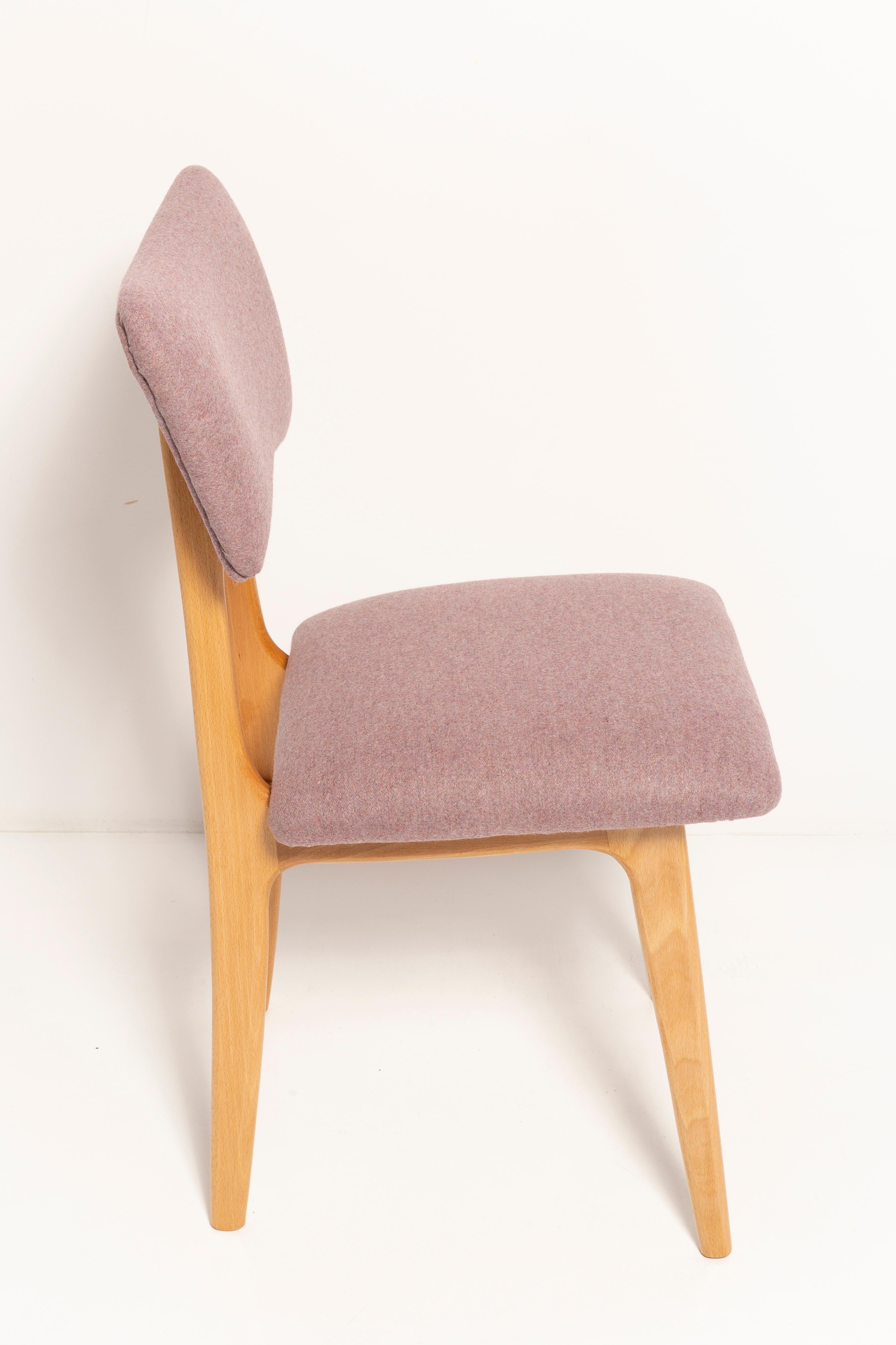 Five 20th Century Butterfly Dining Chairs, Pink Wool, Light Wood, Europe, 1960s In Excellent Condition For Sale In 05-080 Hornowek, PL