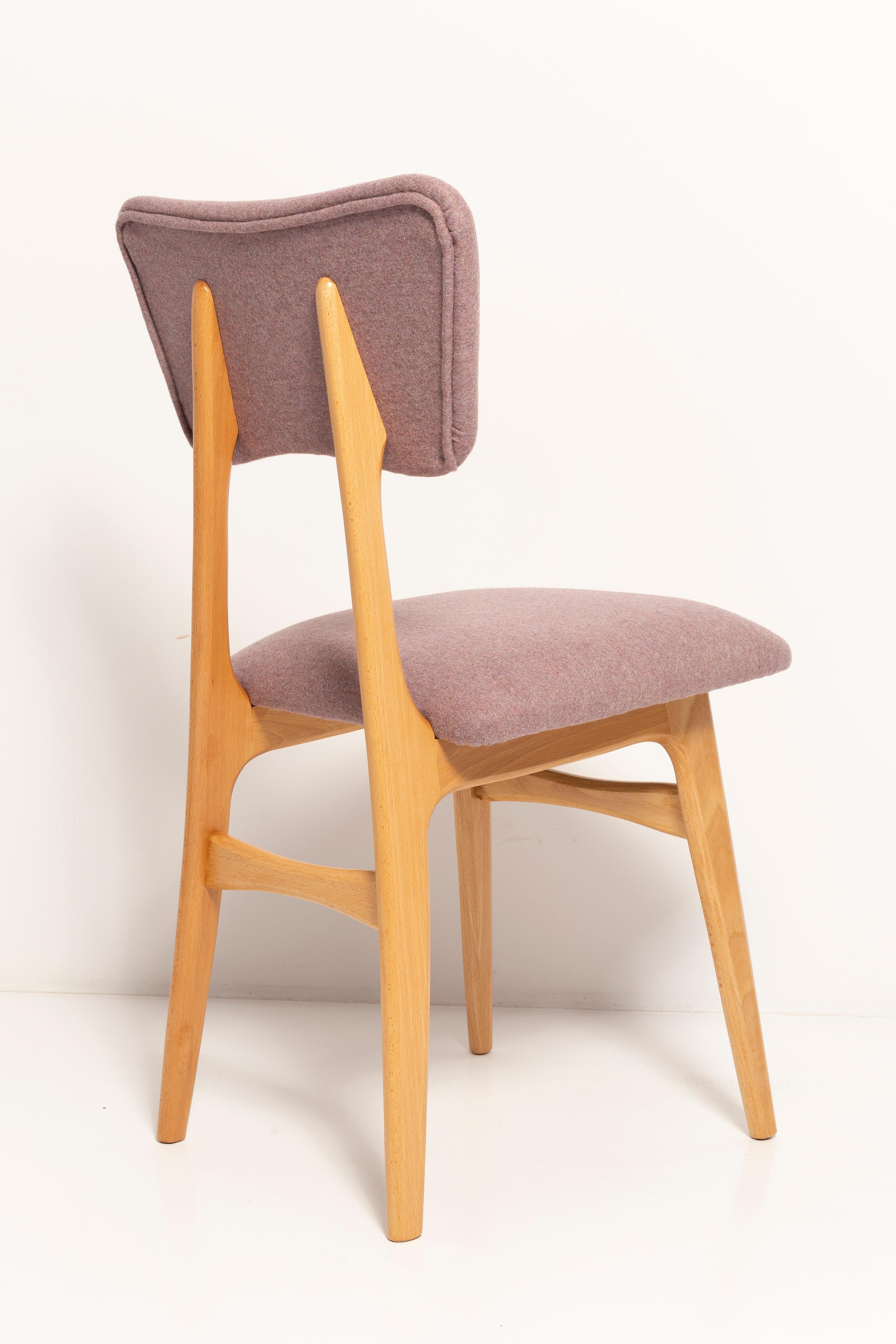 Fabric Five 20th Century Butterfly Dining Chairs, Pink Wool, Light Wood, Europe, 1960s For Sale