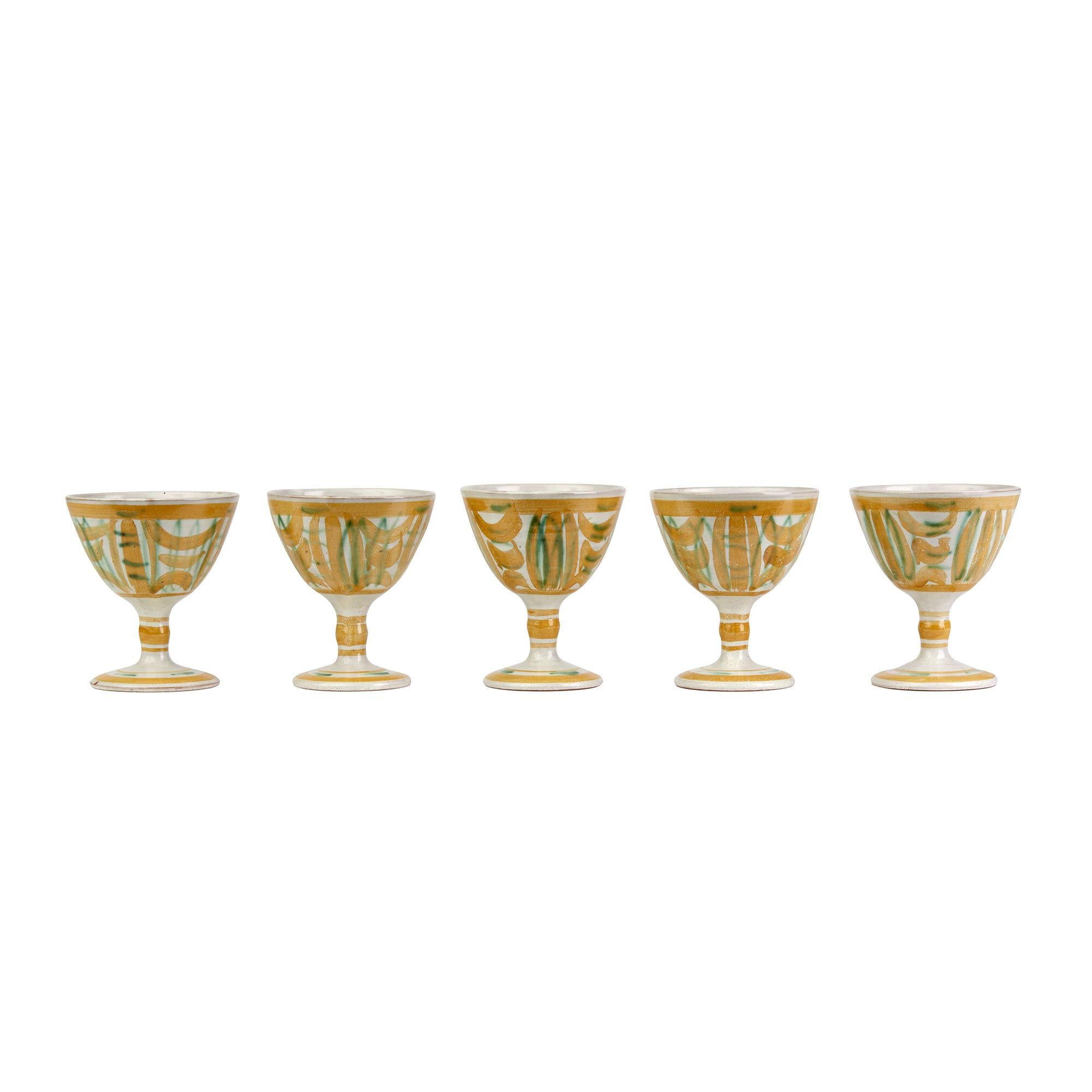 Mid-20th Century Five Alan Caiger Smith Homer Street Studio Pottery Goblets, circa 1960