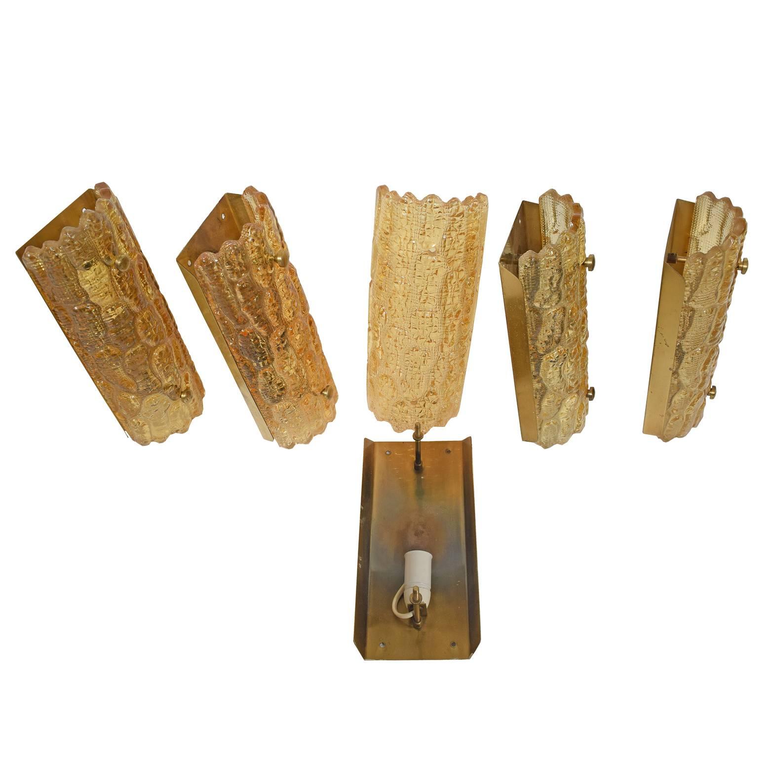 Swedish Five Amber Sconces by Carl Fagerlund for Orrefors