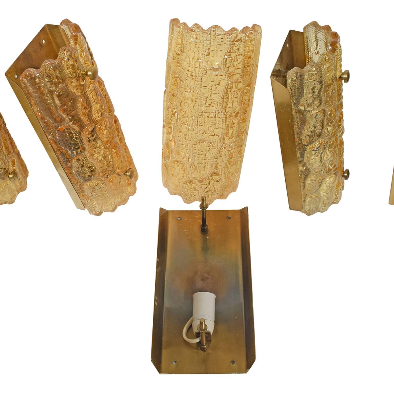 Five Amber Sconces by Carl Fagerlund for Orrefors In Good Condition In Hudson, NY