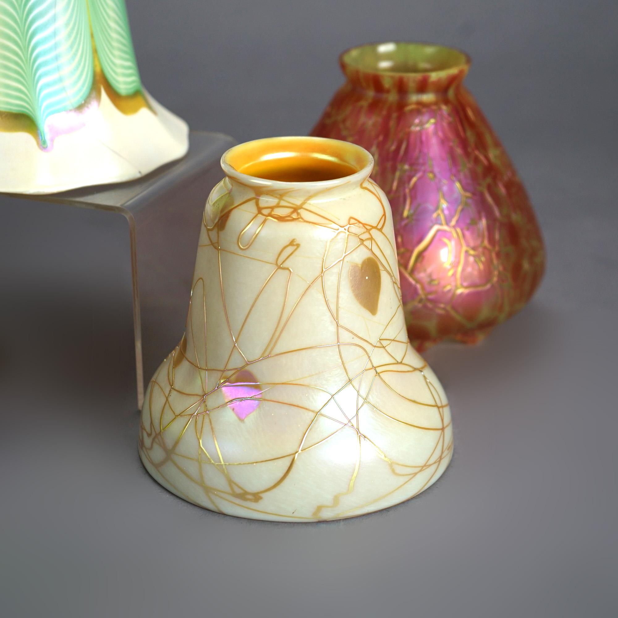 Five Antique Arts & Crafts Steuben & Quezal Art Glass Light Shades C1920 7
