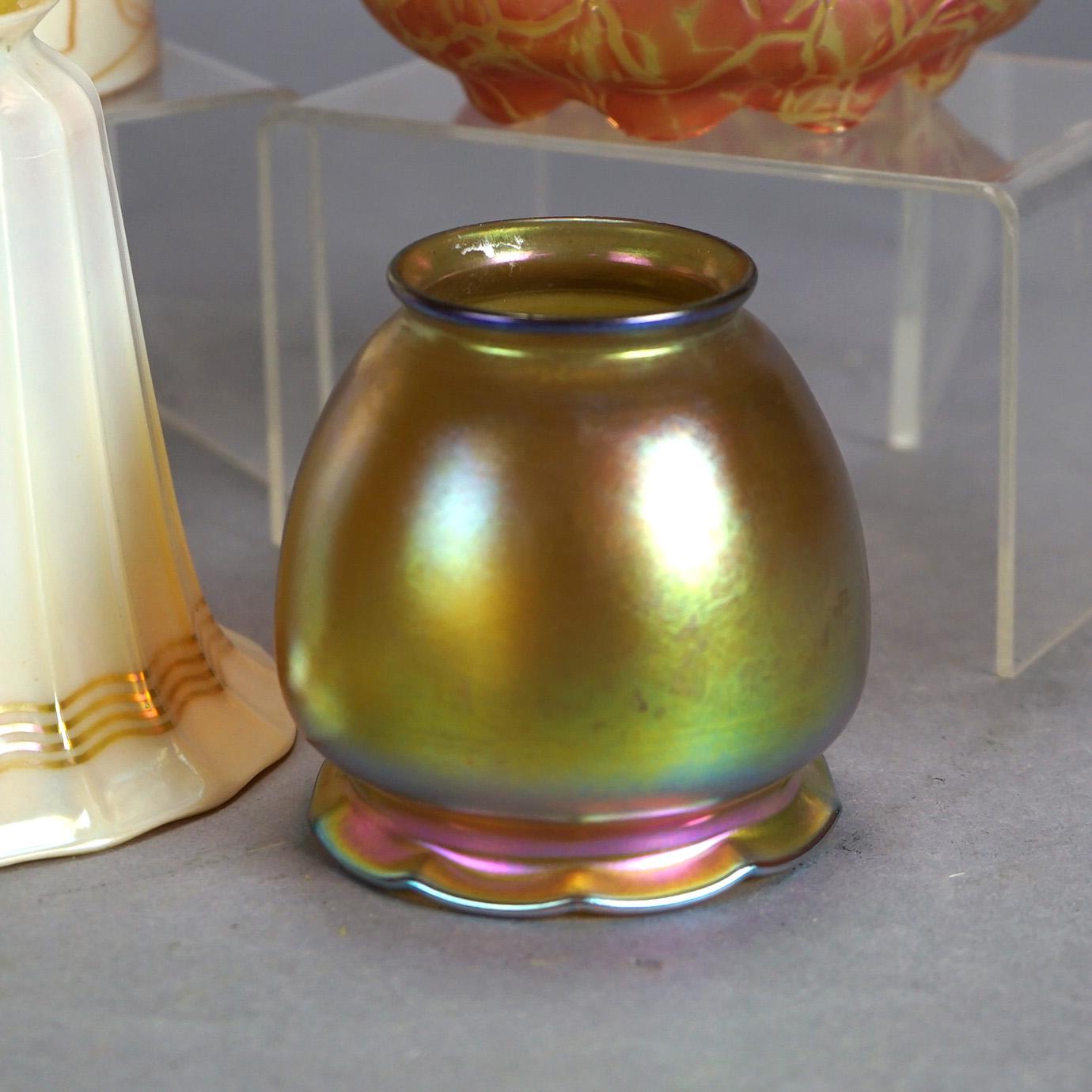Arts and Crafts Five Antique Arts & Crafts Steuben & Quezal Art Glass Light Shades C1920