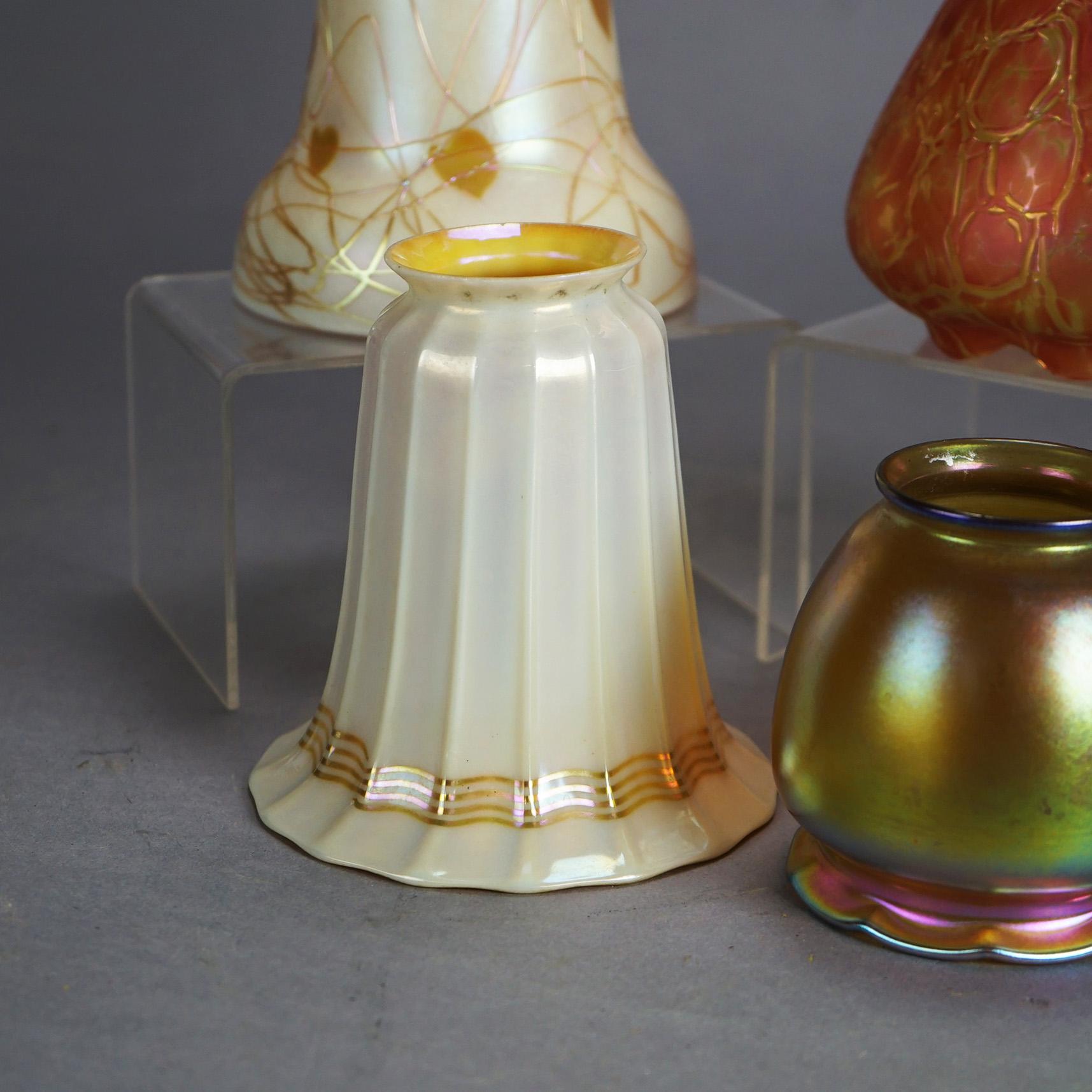 20th Century Five Antique Arts & Crafts Steuben & Quezal Art Glass Light Shades C1920