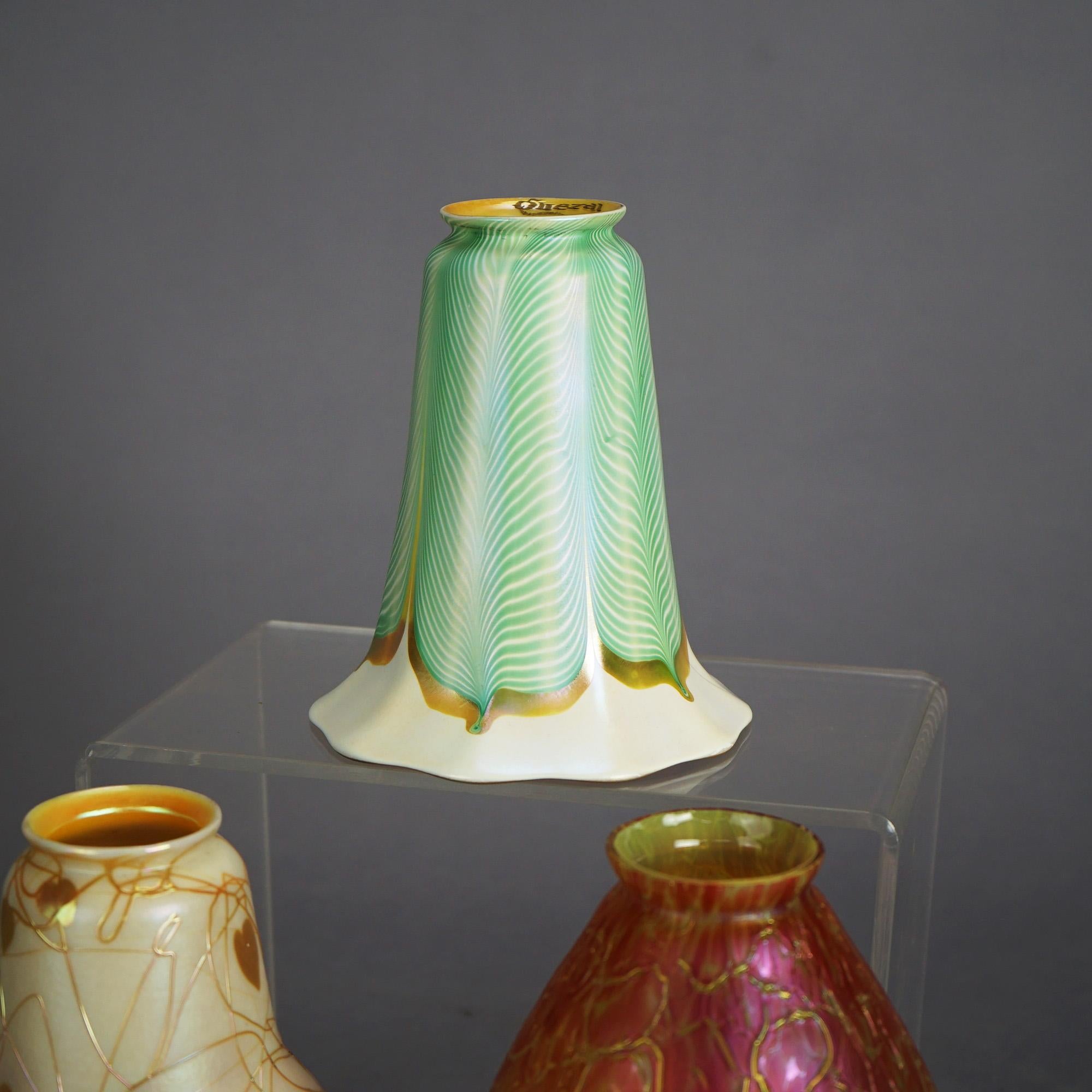 Five Antique Arts & Crafts Steuben & Quezal Art Glass Light Shades C1920 1