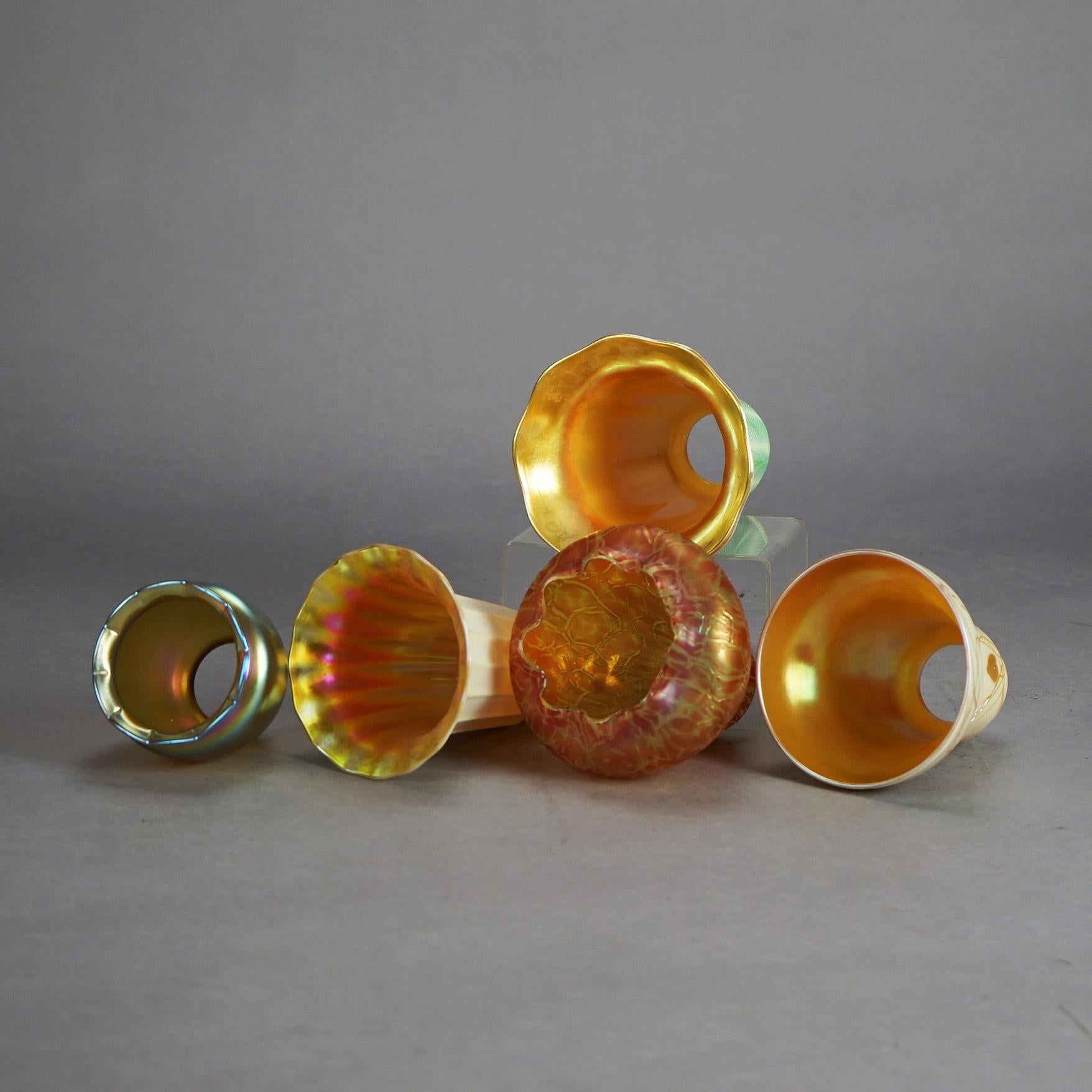 Five Antique Arts & Crafts Steuben & Quezal Art Glass Light Shades C1920 3