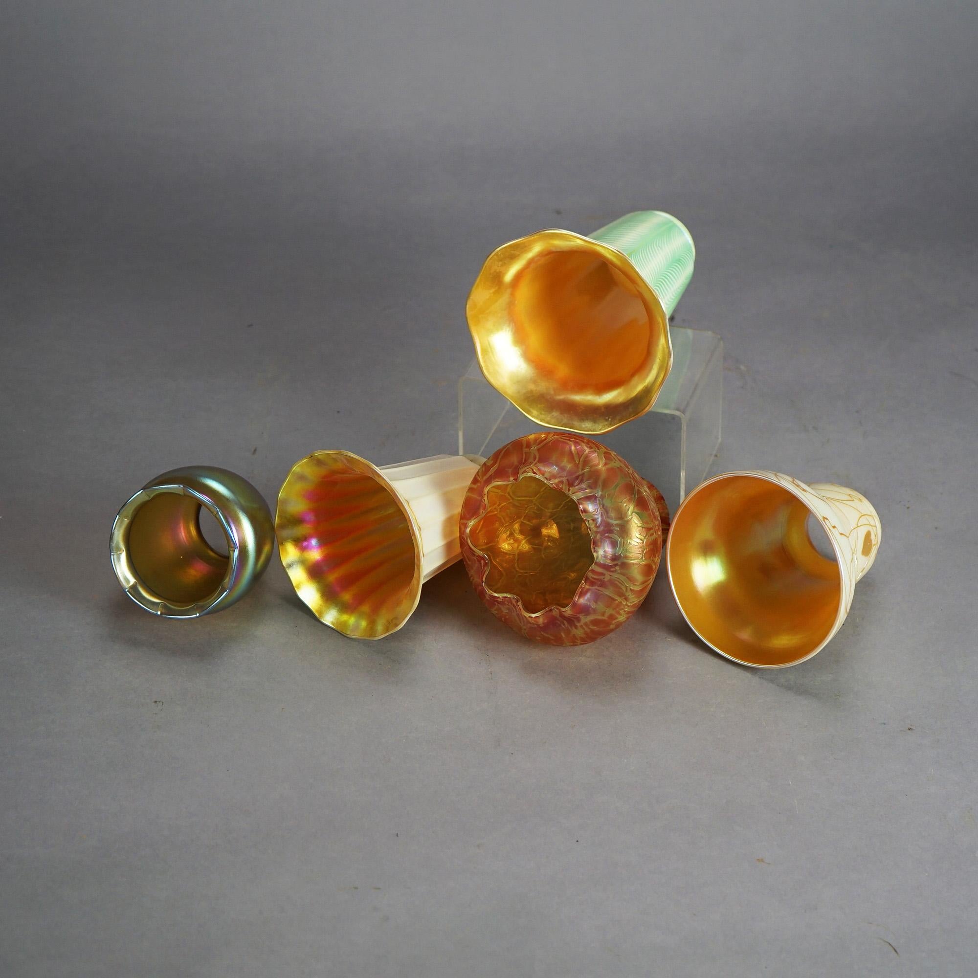 Five Antique Arts & Crafts Steuben & Quezal Art Glass Light Shades C1920 4