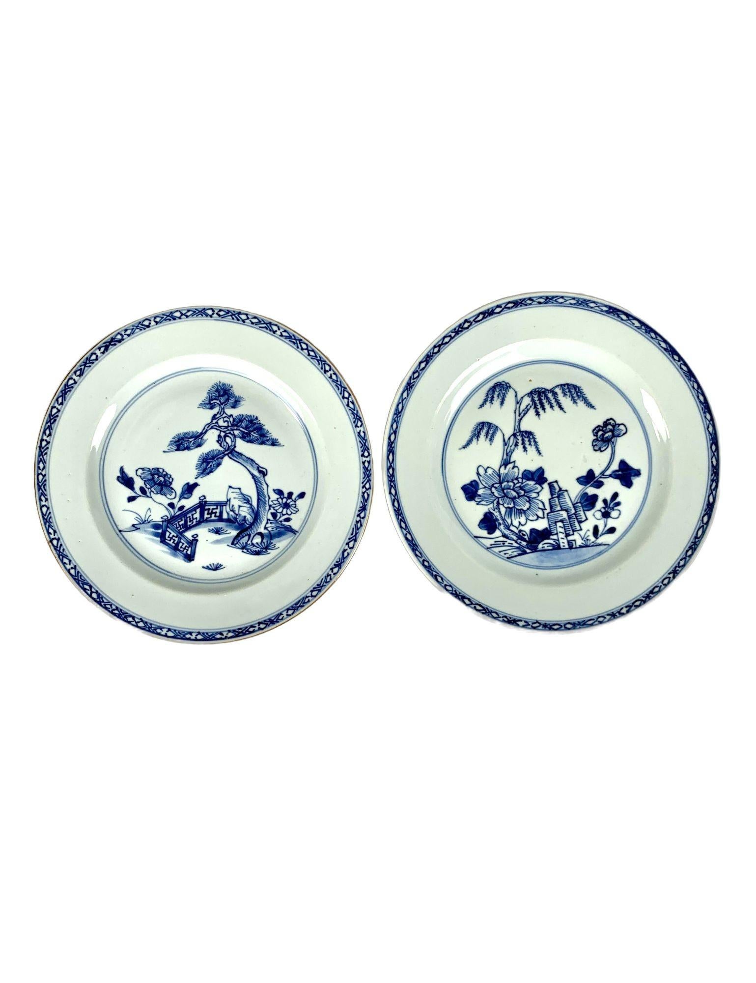 Cinco Platos Antiguos de Porcelana China de Exportación Azul y Blanca Pintados a Mano C-1770 Chino en venta