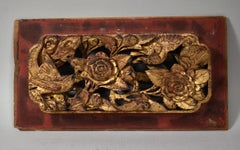 Five Antique Carved Asian Style Wall Plaques Birds, Flowers
