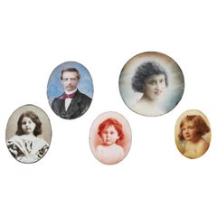 Five Antique Enamel Miniature Portrait Plaques