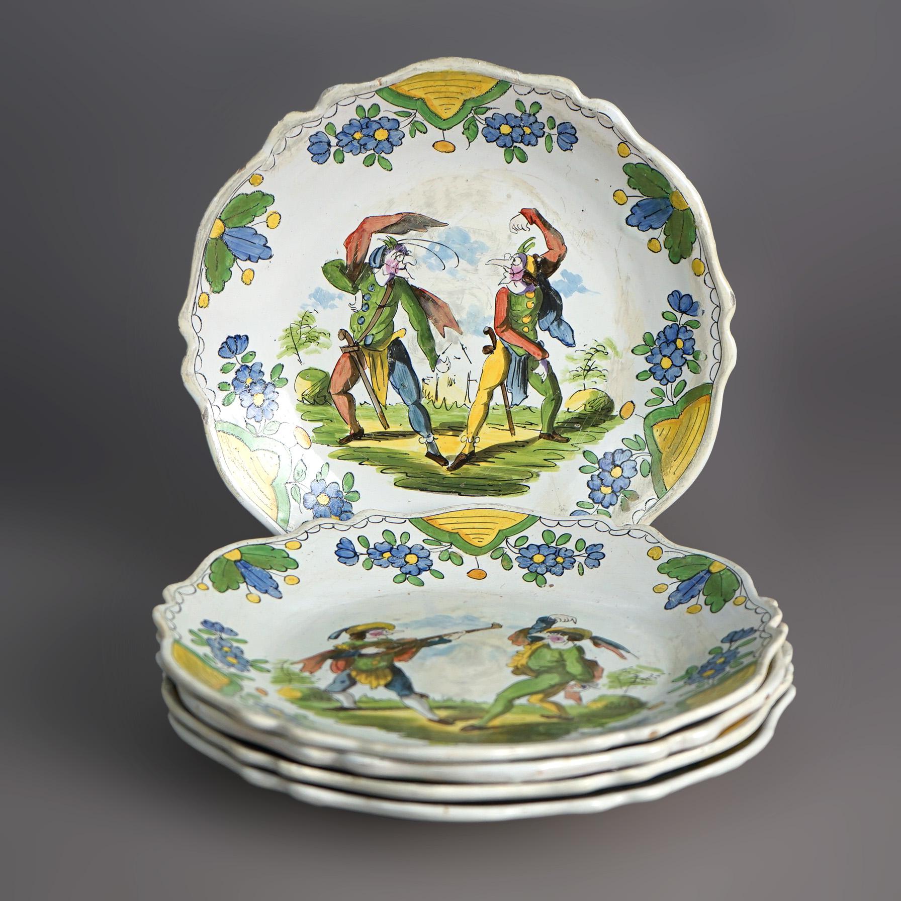 Five Antique French Faience Pottery Hand Painted Plates by Les Islettes 18thC  For Sale 1