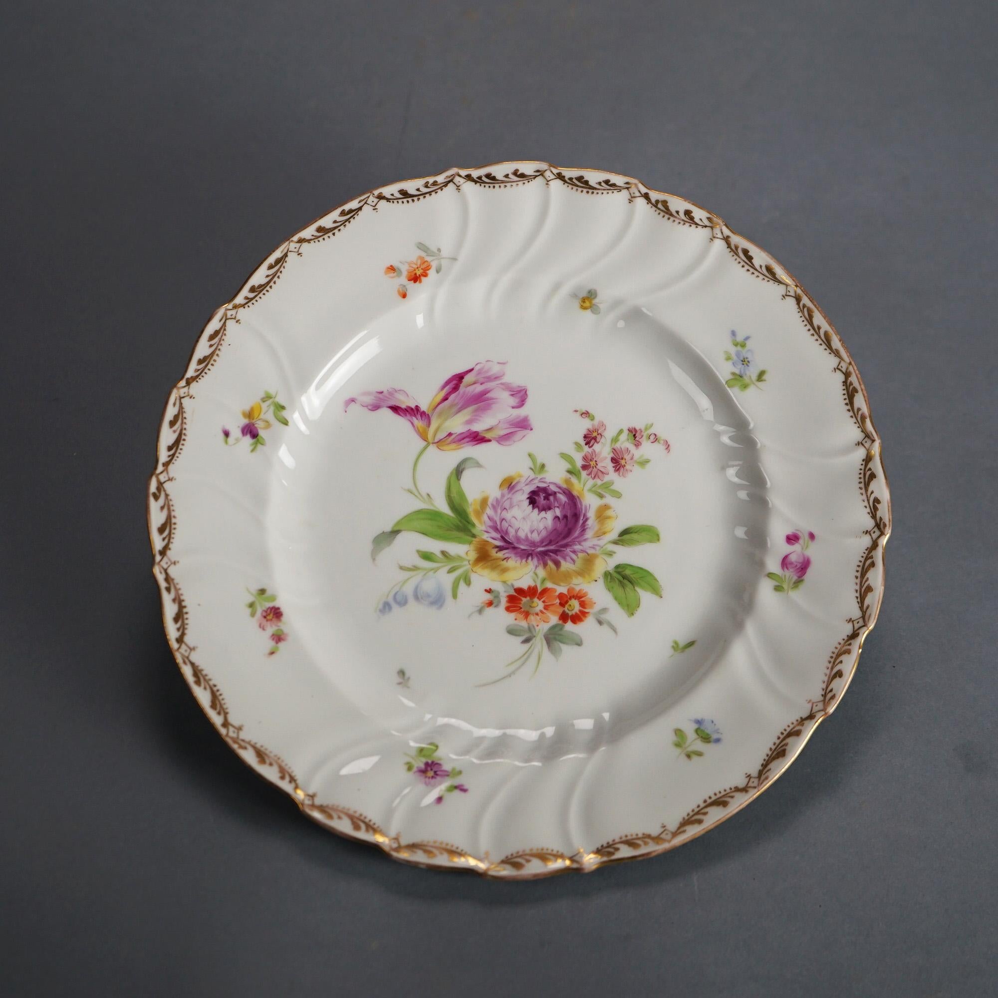 Five Antique German Dresden Porcelain Plates with Hand Painted Flowers, en Verso Signed, c1900

Measures - 1