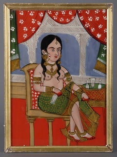 Five Antique Indian Reverse Glass Paintings