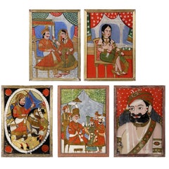 Five Antique Indian Reverse Glass Paintings