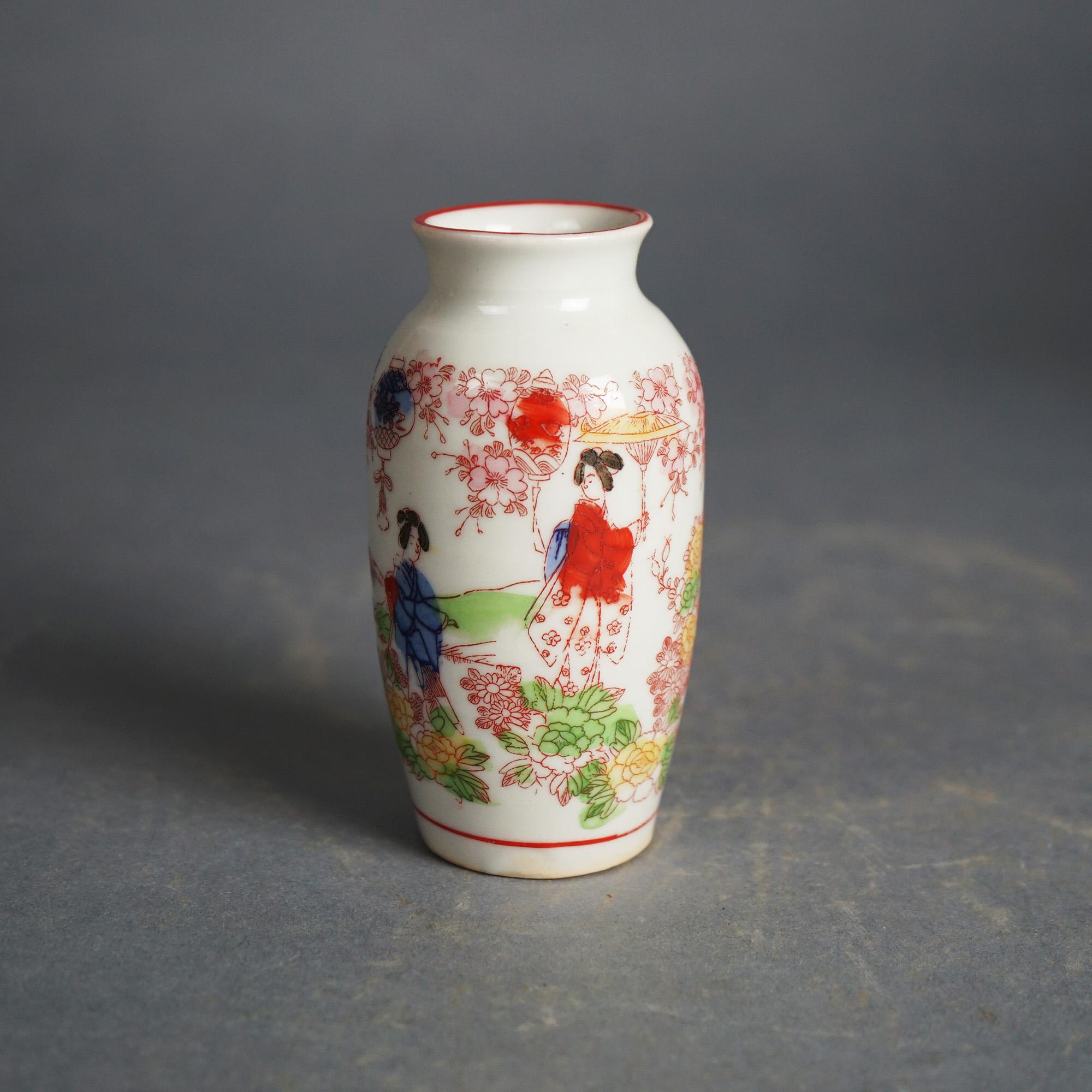 Five Antique Japanese Satsuma Hand-Painted Porcelain Vases C1920

Measures- 1) 4.75''H x 3.5''W x 3.5''D; 2) 6.25''H x 3.25''W x 3.25''D; 3) 4.75''H x 3''W x 3''D; 4) 5''H x 3''W x 3''D; 5) 4.75''H x 2.5''W x 2.5''D