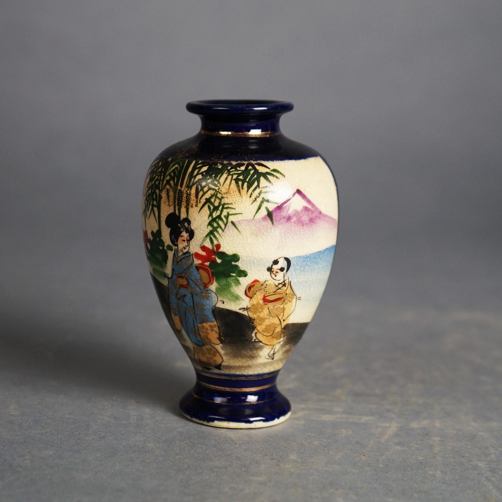 Asian Five Antique Japanese Satsuma Hand-Painted Porcelain Vases C1920 For Sale