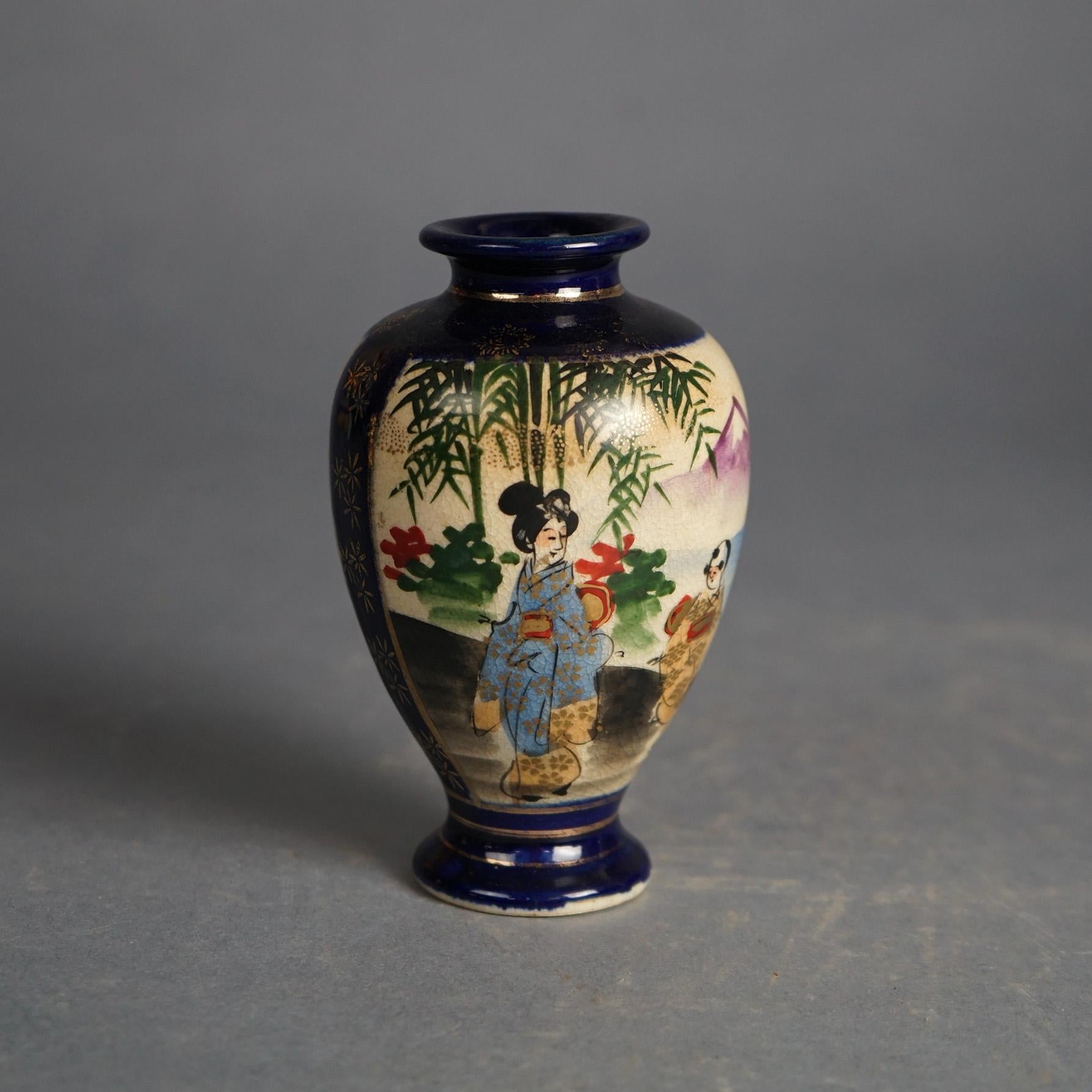 Five Antique Japanese Satsuma Hand-Painted Porcelain Vases C1920 In Good Condition For Sale In Big Flats, NY