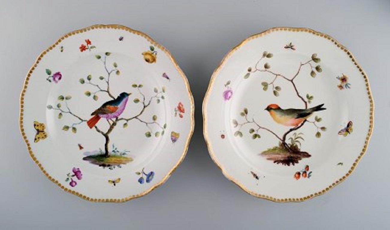 Five antique Meissen dinner plates in hand painted porcelain with birds, flowers, insects and gold decoration,
19th century.
Measures: Diameter 24.5 cm.
In excellent condition.
Stamped.
2nd factory quality.