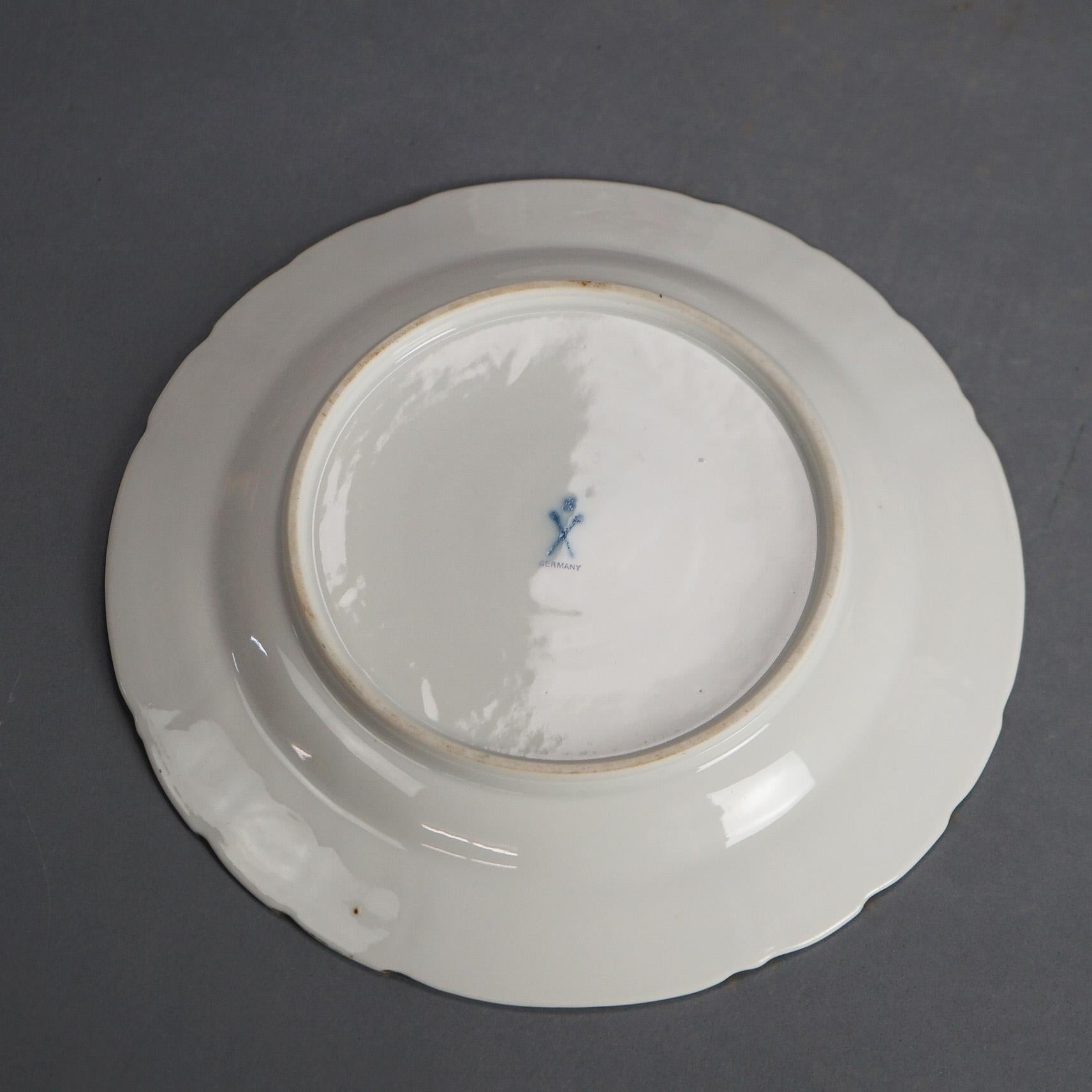 Five Antique Meissen Porcelain Plates with Hand Painted Flowers & Gilt C1900 For Sale 1