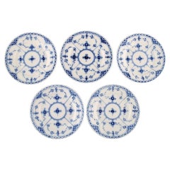 Five Antique Royal Copenhagen Blue Fluted Half Lace Plates, Model Number 1/576 