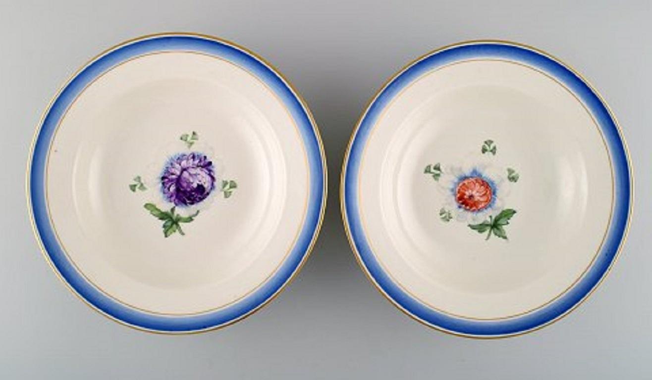 Danish Five Antique Royal Copenhagen Deep Plates in Hand Painted Porcelain For Sale