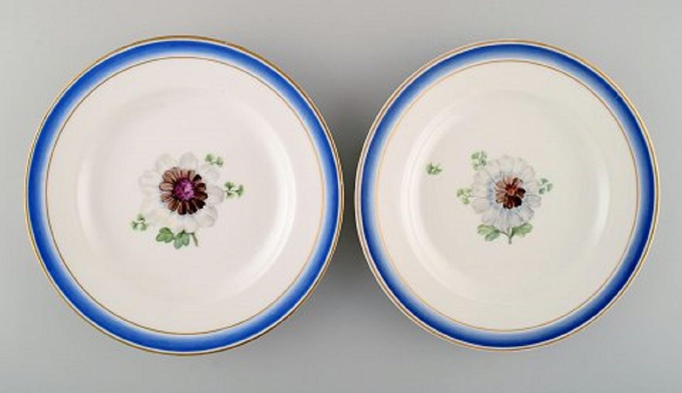 Danish Five Antique Royal Copenhagen Plates in Hand Painted Porcelain with Flowers For Sale