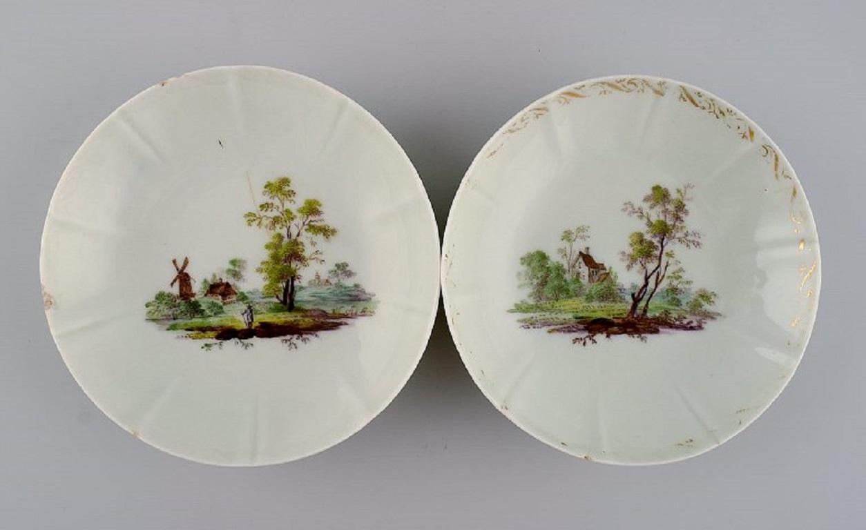 Danish Five antique Royal Copenhagen porcelain bowls with hand-painted landscapes For Sale