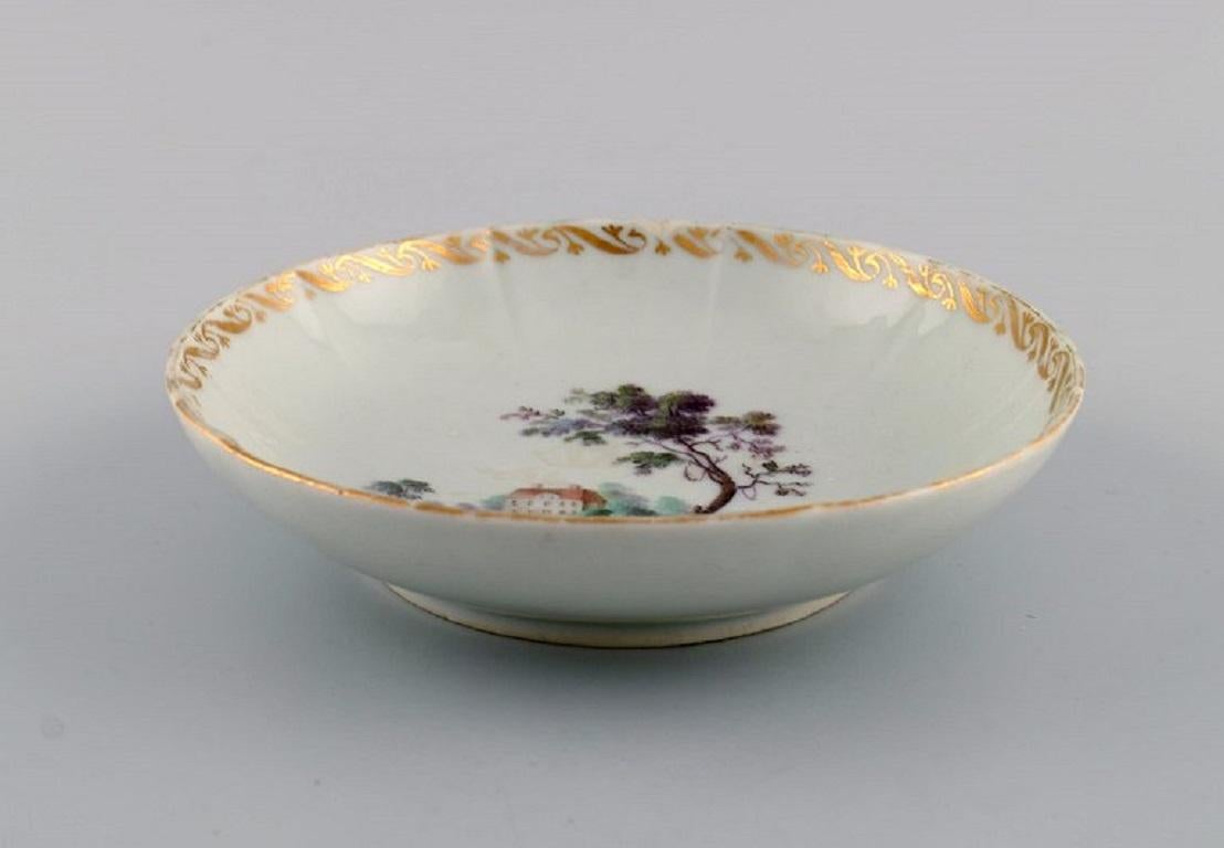 Porcelain Five antique Royal Copenhagen porcelain bowls with hand-painted landscapes For Sale