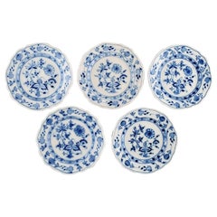 Five Antique Stadt Meissen Blue Onion Side Plates in Hand-Painted Porcelain