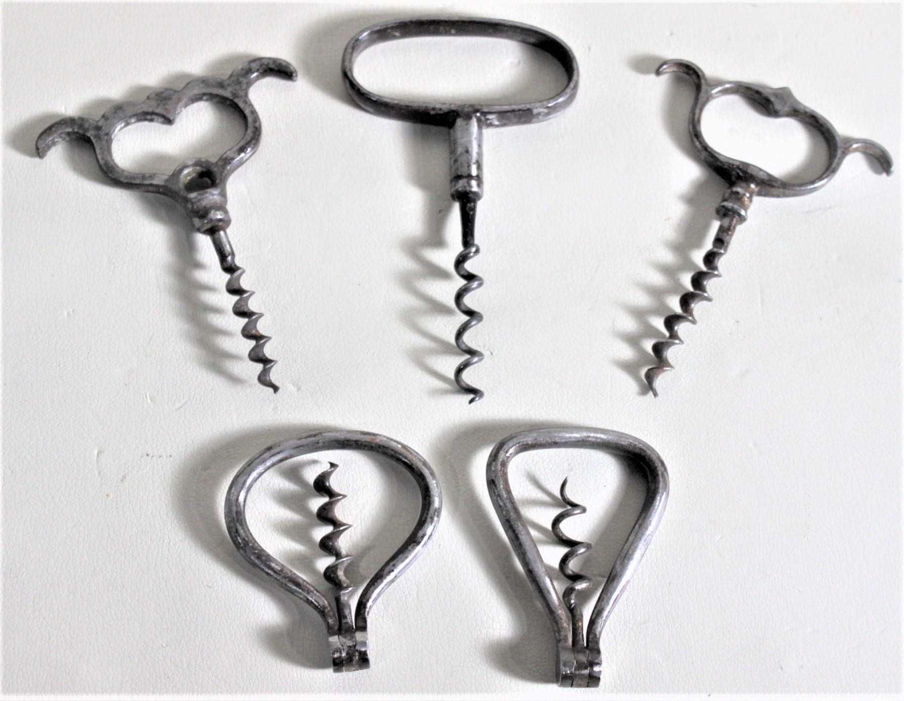 20th Century Five Antique Twist and Pull Corkscrews or Cork Pullers