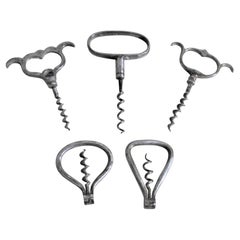 Five Antique Twist and Pull Corkscrews or Cork Pullers