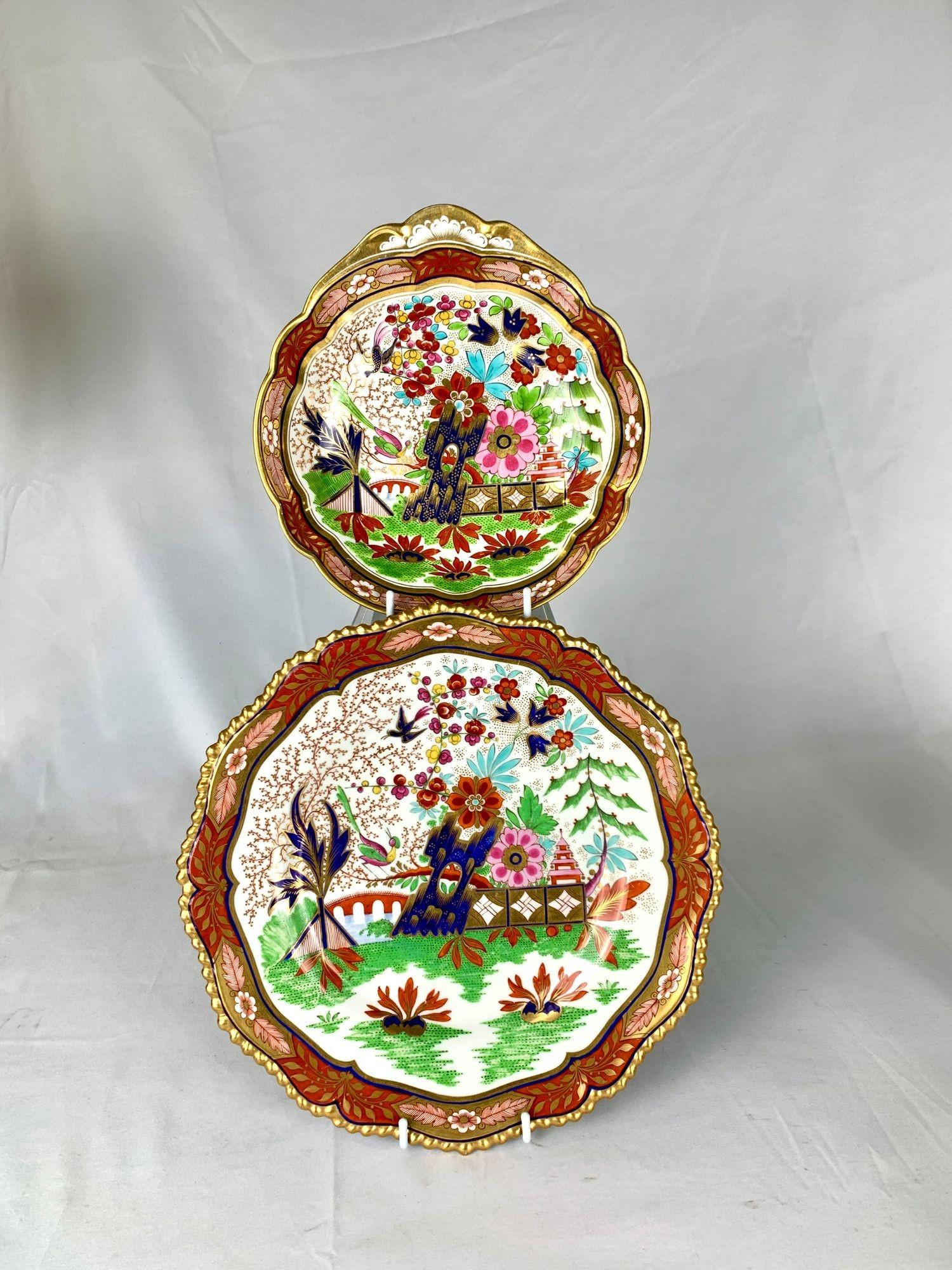 Five Antique Worcester Porcelain Plates in the Fence Pattern England Circa 1820 For Sale 3