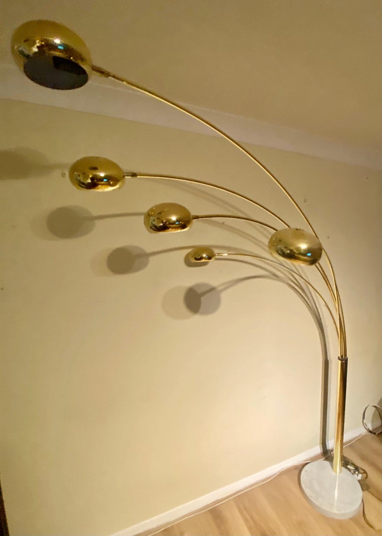 Five-Arm Arc Floor Lamp, circa 1970, Italy Large Marble Base at 1stDibs