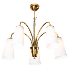 Fünfarmiger Kronleuchter aus Messing und Glas Model No. 101/5 von Itsu, Finnland, 1950er Jahre