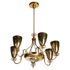 Five-Arm Brass Chandelier Attributed to Paavo Tynell