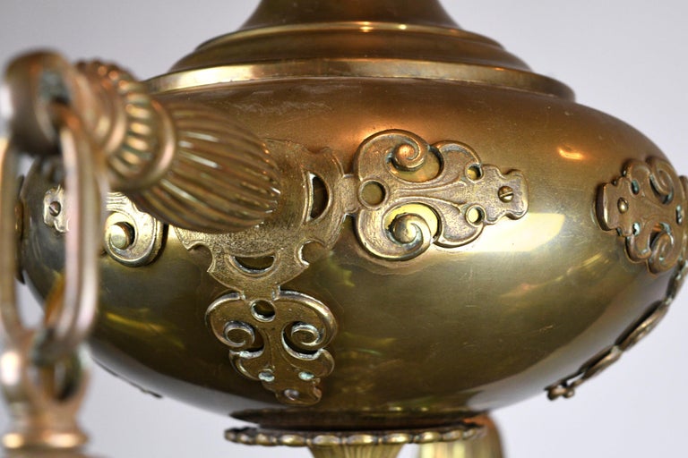Five Arm Brass Chandelier With Steuben Shades For Sale At 1stdibs