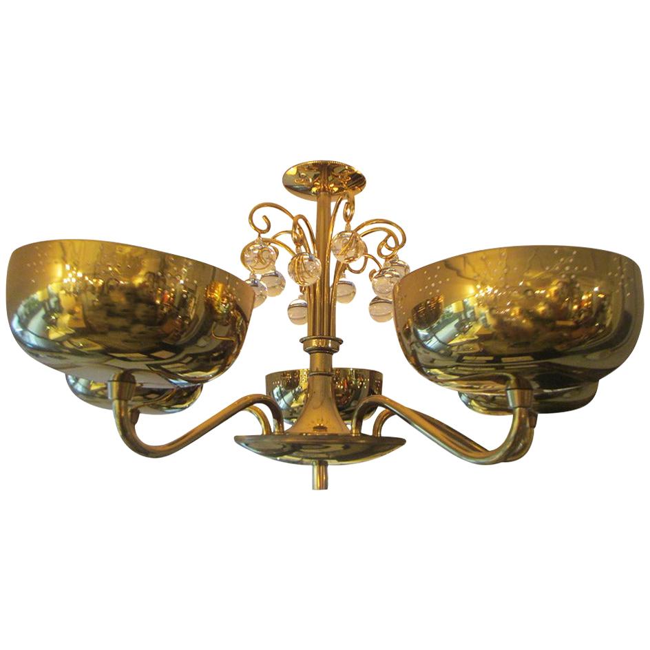 Five-Arm Brass Fixture in the Manner of Paavo Tynell
