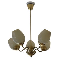 Five-arm Brass Pendant Light / Chandelier, Style of Paavo Tynell