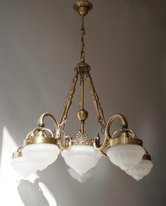 Araña de bronce y cristal artístico de cinco brazos