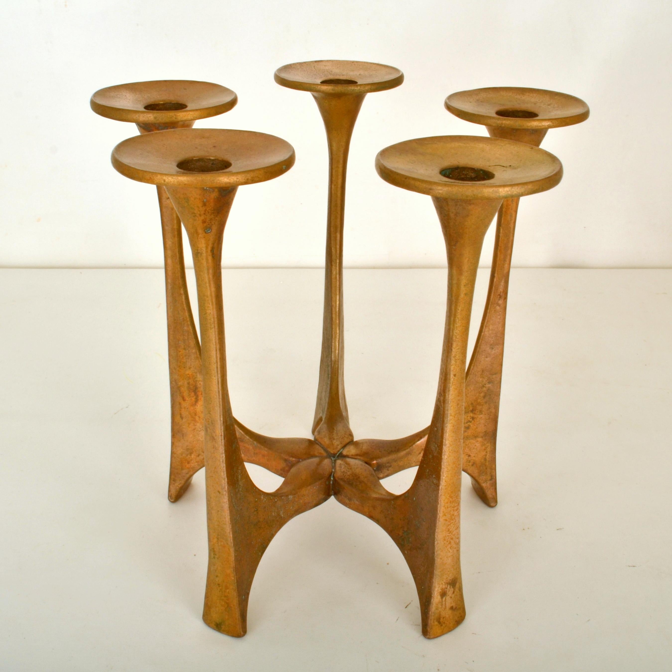 Five Arm Bronze Candelabra Chandelier by Harjes  In Excellent Condition For Sale In London, GB