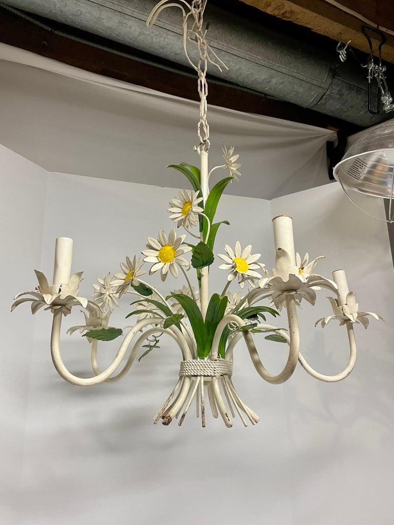Italian Tole Floral Daisy chandelier. Looks like a bouquet of daisy's. Five arms. 22