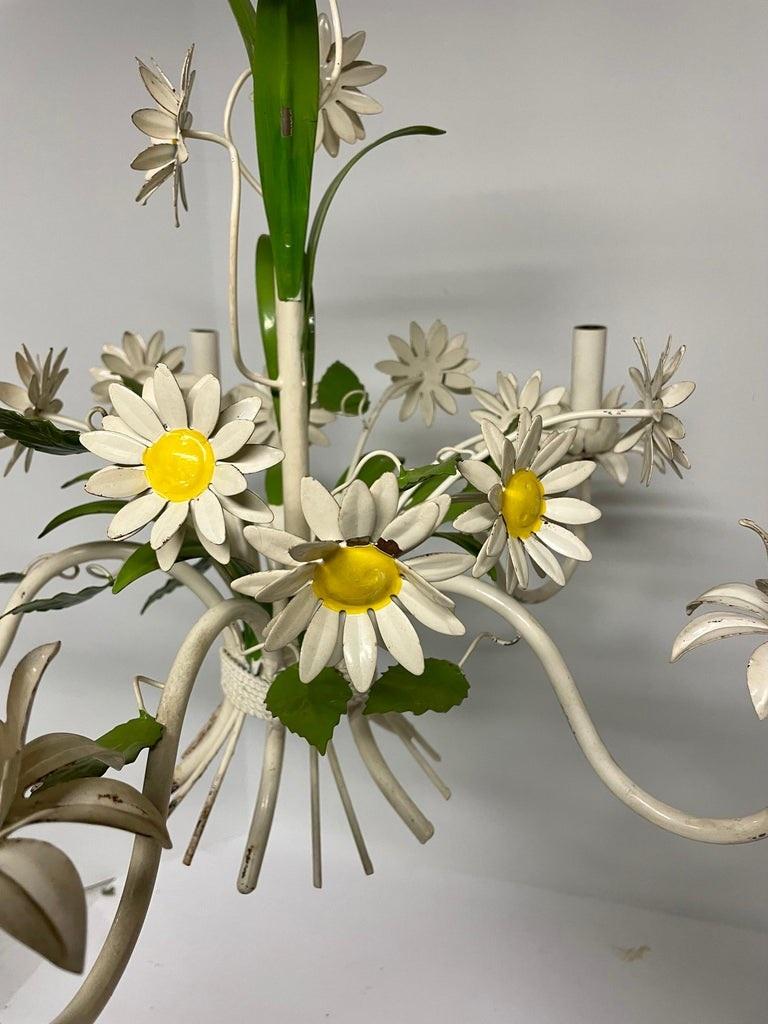 Five Arm Italian Tole Floral Daisy Chandelier  In Good Condition In New York, NY