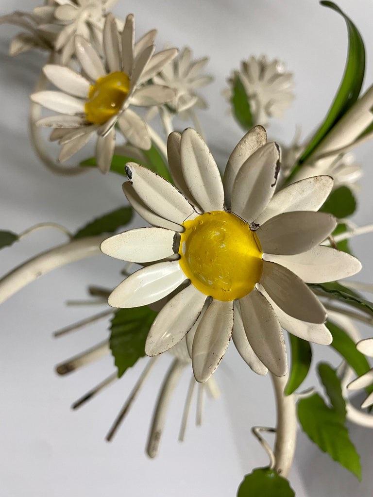 Metal Five Arm Italian Tole Floral Daisy Chandelier 
