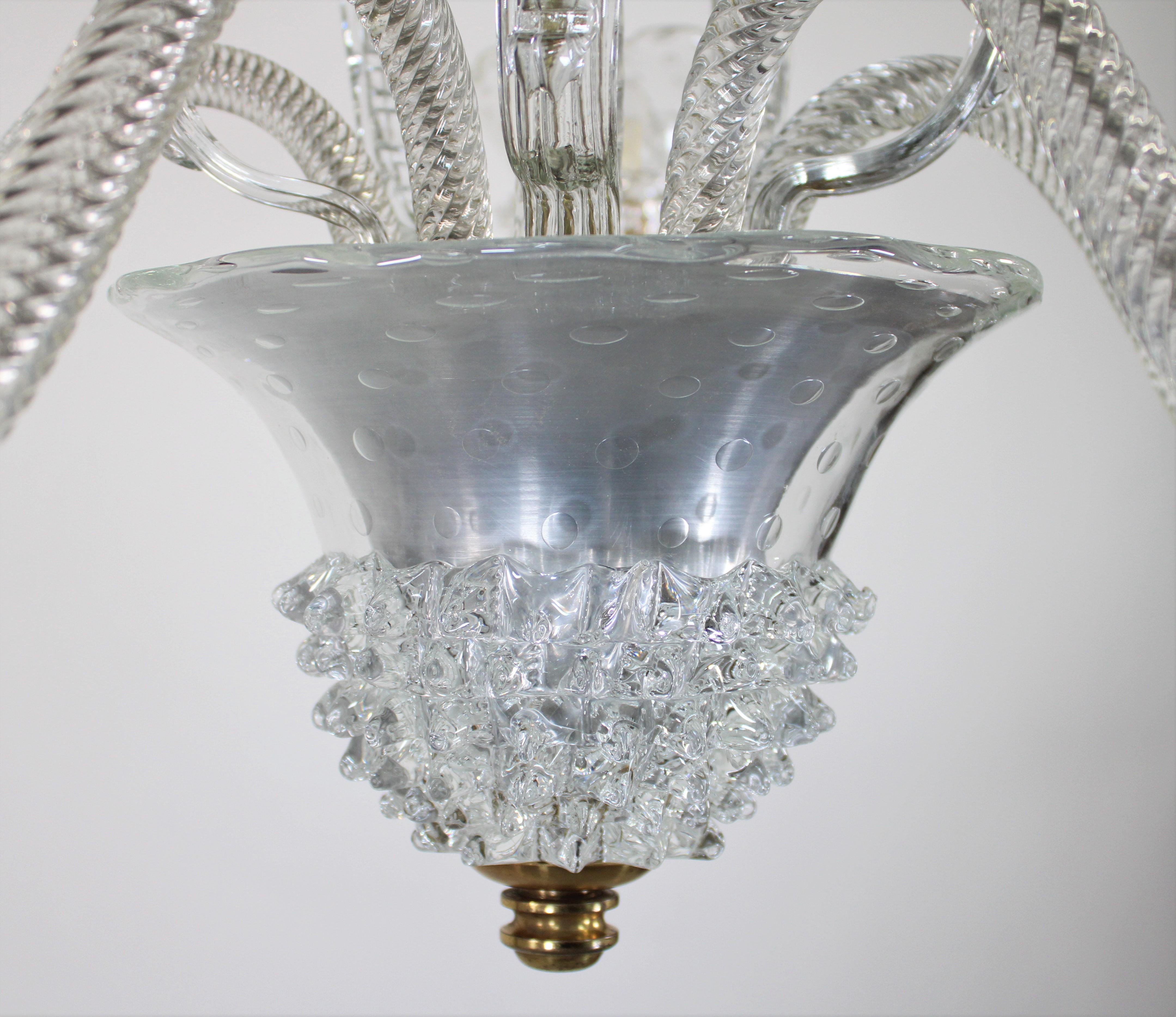 Five Arm Rostrato Murano Chandelier in the Manner of Ercole Barovier For Sale 3