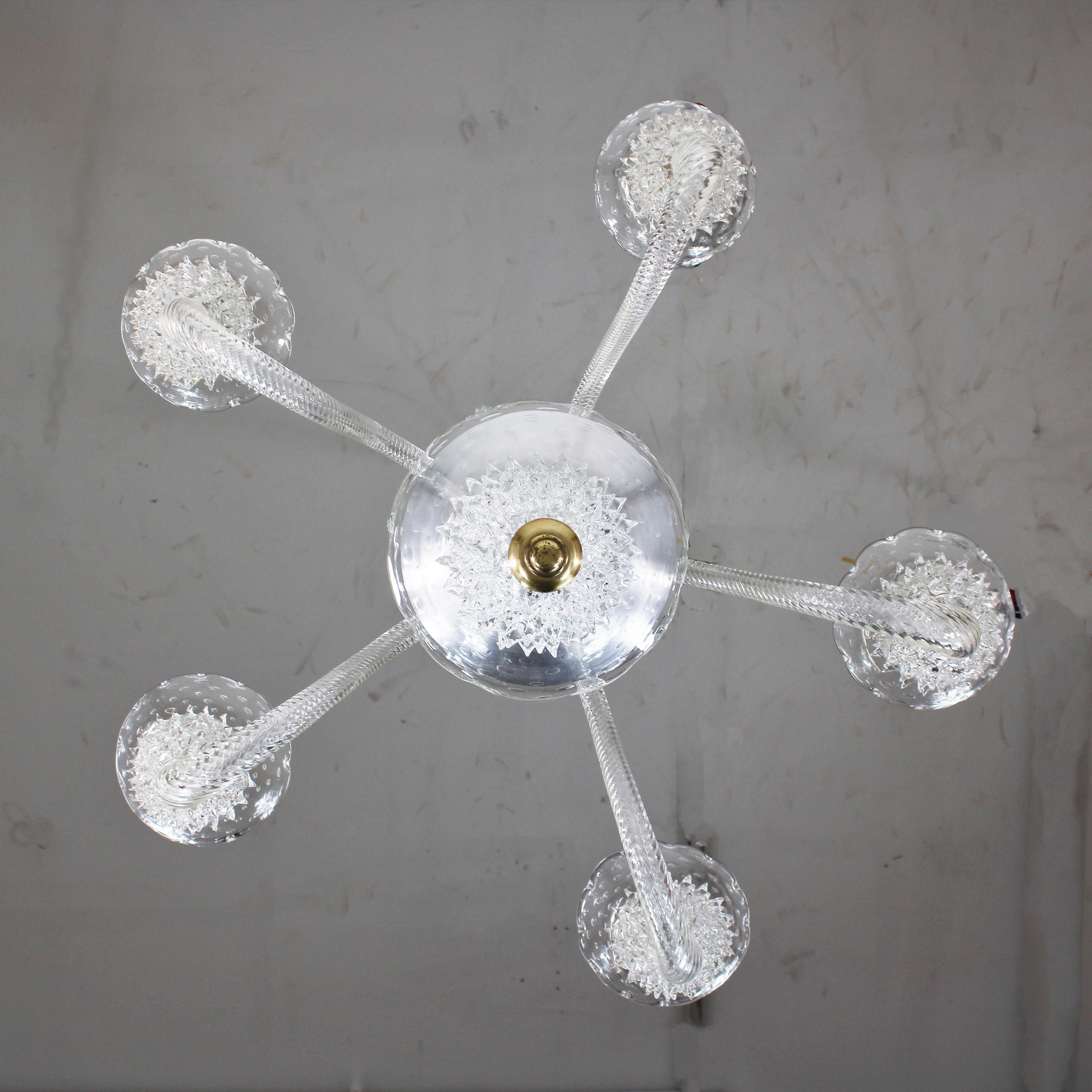 Five Arm Rostrato Murano Chandelier in the Manner of Ercole Barovier For Sale 4