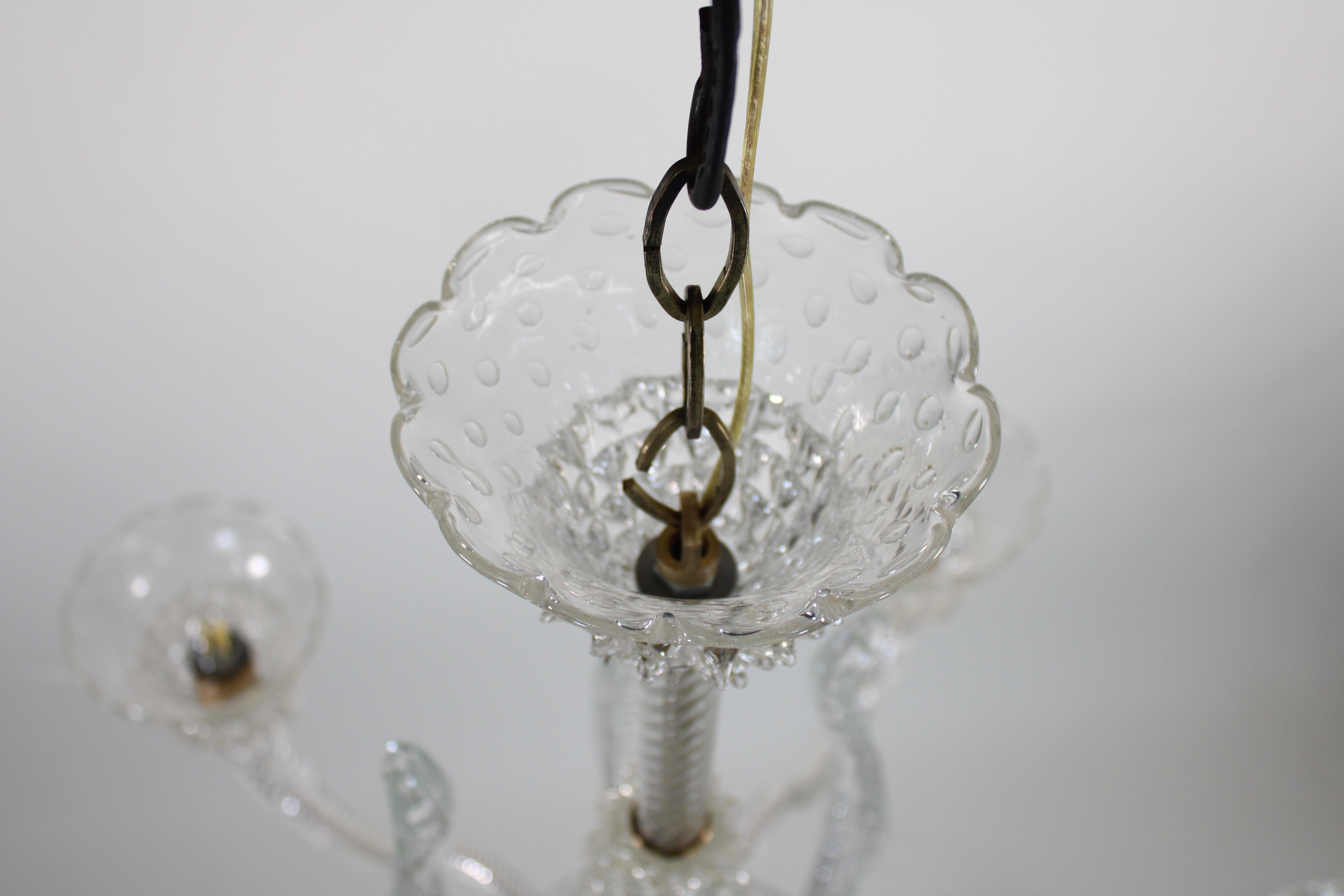 Hand-Crafted Five Arm Rostrato Murano Chandelier in the Manner of Ercole Barovier For Sale