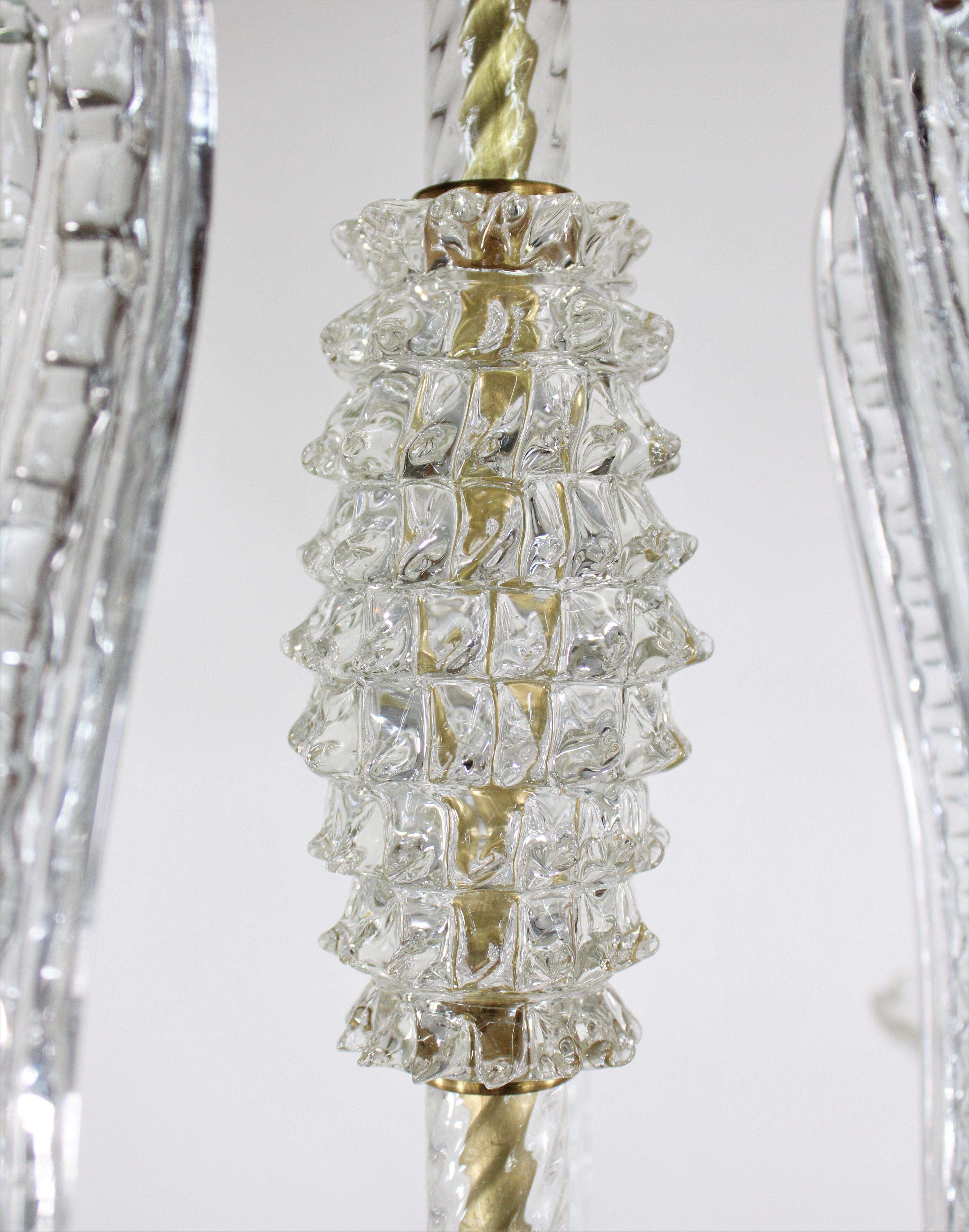 Five Arm Rostrato Murano Chandelier in the Manner of Ercole Barovier In Good Condition For Sale In Chicago, IL