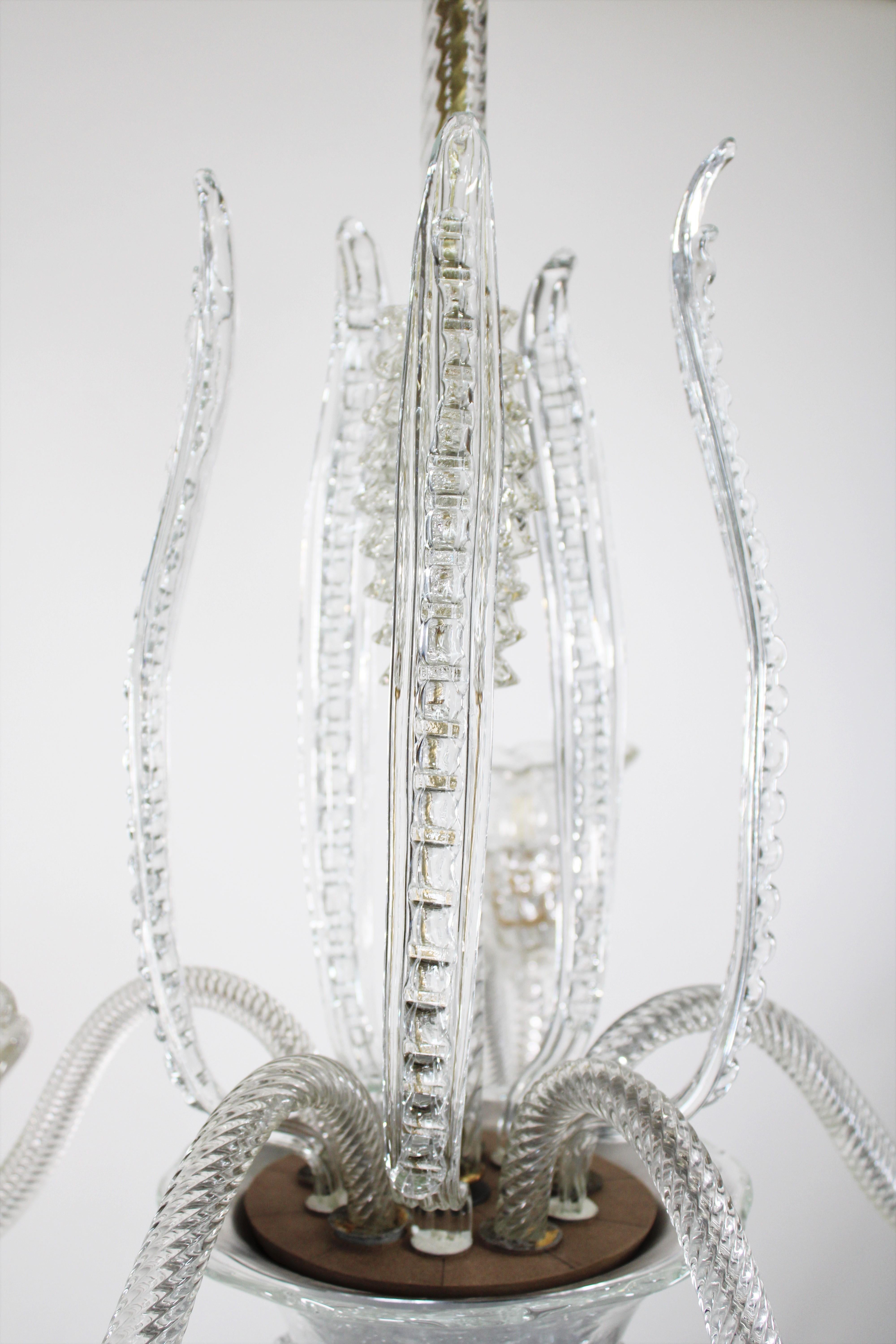 20th Century Five Arm Rostrato Murano Chandelier in the Manner of Ercole Barovier For Sale