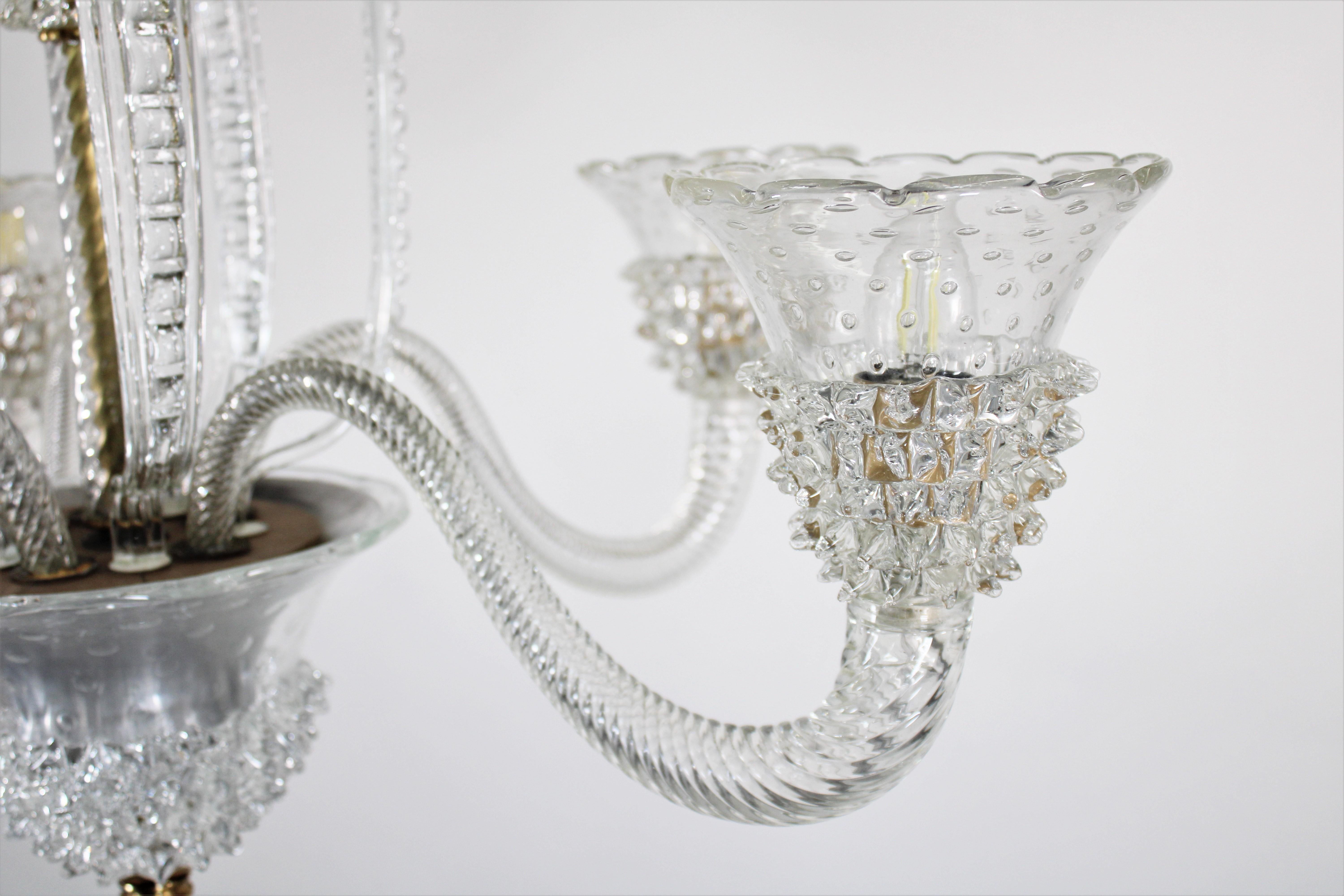 Five Arm Rostrato Murano Chandelier in the Manner of Ercole Barovier For Sale 1